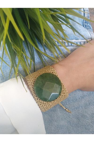 ZeynDesign Women's Natural Stone Gold Macrame Bracelet