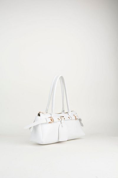 Vivaq Women's White Baguette Design Belted Faux Leather Zipper Closure Handbag