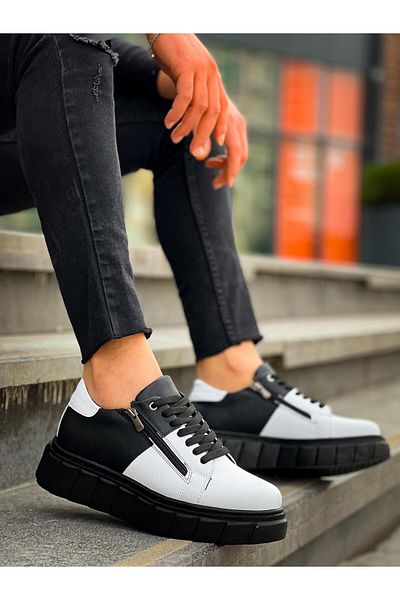 BOA KB X155 White Skin Μαύρο Skin Λεπτομερή μαύρα ψηλή σόλα casual αθλητικά παπούτσια