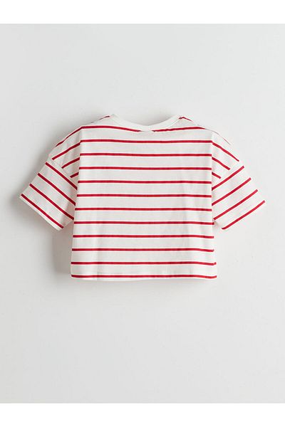 LC Waikiki LCW Kids Crew Neck ριγέ χτενισμένο βαμβακερό μπλουζάκι για κορίτσια