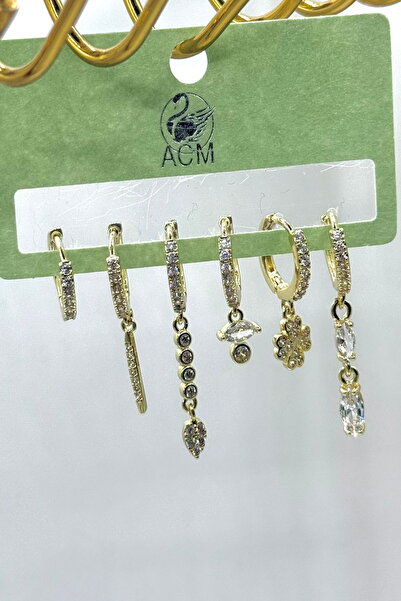 DEMOKAN أقراط نسائية مستوردة من سلسلة الزركون الكاملة مكونة من 6 قطع من حجر ا...