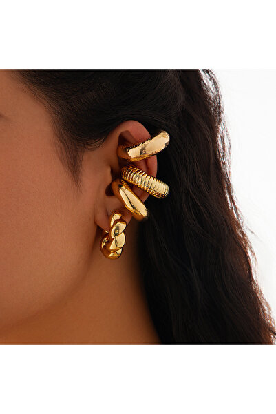 Choice 4 قطع من أقراط ذهبية بانك ملتوية سميكة على شكل أنبوب، طقم من 4 قطع من ...