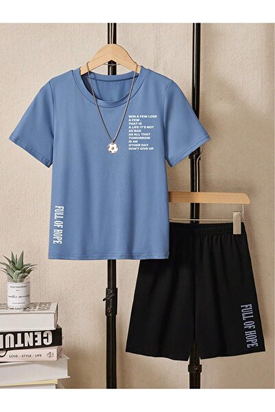 hilon Full of Hope Printed Baby Blue Black 100% Cotton Kids Set