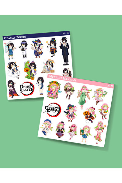 MiniThingsArt Mitsuri Kanroji-Obanai Iguro-parlak kağıt -2li sticker set-Demo...