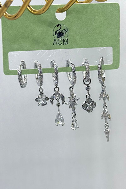 DEMOKAN أقراط نسائية مستوردة من سلسلة الزركون الكاملة مكونة من 6 قطع من نجمة ...