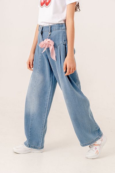 GİYİCEM TEKSTİL Pantaloni din denim plisați lateral pentru fete 2194