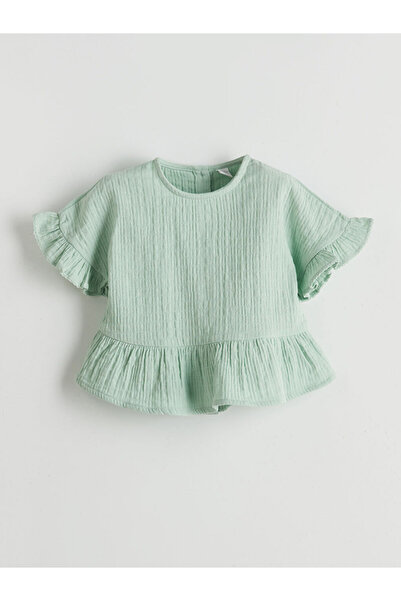 LC Waikiki Green Ruffled Cotton Girls' Blouse
