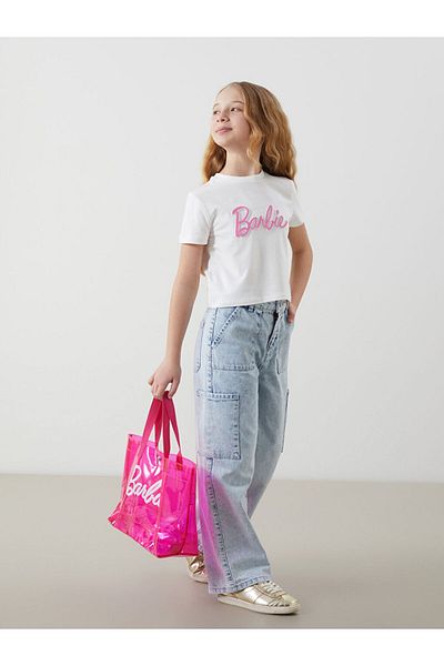 LC Waikiki New Season Crew Neck Barbie Printed Girls Crop T-Shirt - S5L630Z4