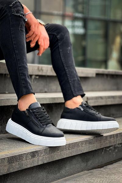 BOA Kb X155 Black Skin Detailed White High Sole Casual Sports Shoes