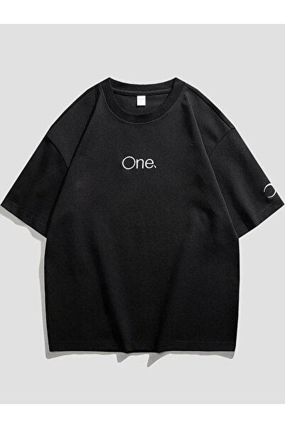 NoVibe تي شيرت للجنسين بأكمام واحدة مطبوع عليه هلال كبير الحجم مصنوع من القطن...