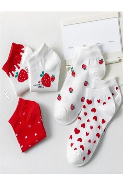 Boliva Çorap Socks Strawberry Patterned Short Booties Socks 5 Pairs