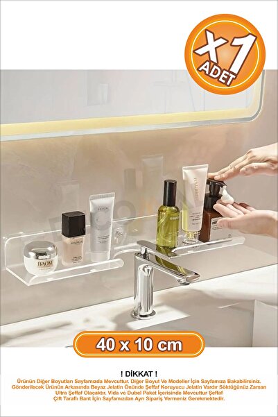 DECOMALL Delikli Banyo Raf Şeffaf x1 Adet 40x10cm Banyo Düzenleyici Banyo Raf...