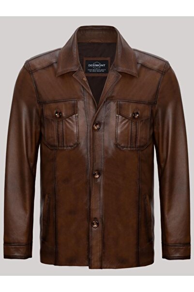 DeriWork Hakiki Kuzu Derisi Kahverengi Erkek Deri Mont Cepli Blazer Deri Ceket