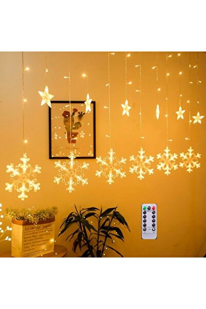 İnfeta Kar Tanesi Ve Yıldızlı Perde Led Işıklar Yılbaşı Animasyonlu Organizasyon Süsleme Fişli