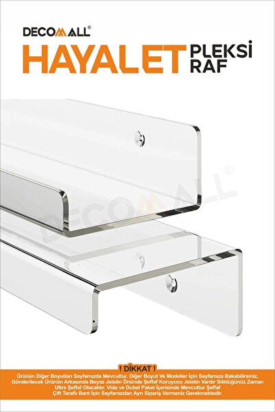 DECOMALL x4 Adet 40 x 10 cm Banyo Duvar Rafı Banyo Düzenleyici Hayalet Şeffaf Raf Duvar Rafı