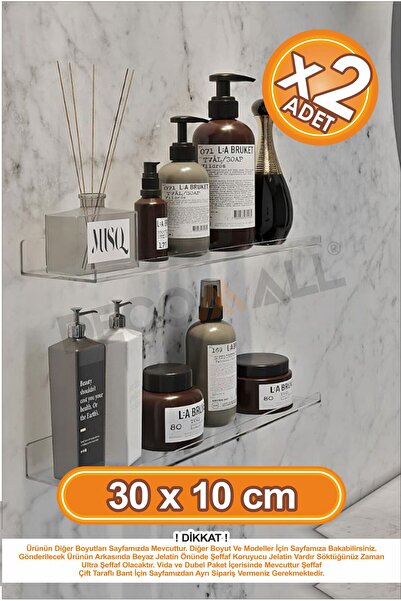 DECOMALL x2 Adet 30 x 10 cm Pleksi Hayalet Raf Duvar Banyo Baharatlık Düzenle...
