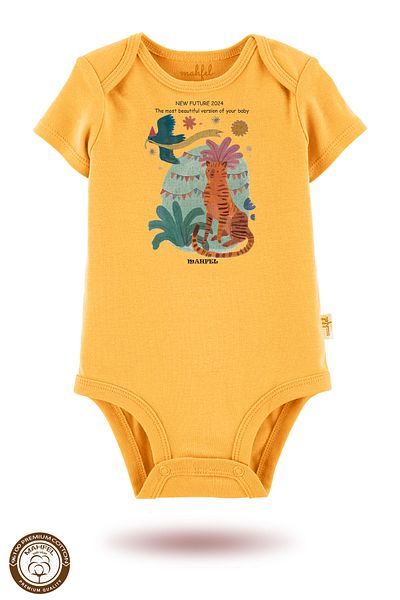MAHFEL 100% Cotton 3-Piece Organic Printed Short-Sleeved Baby Bodysuit with Snap Fasteners