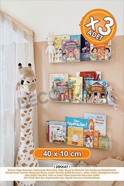 DECOMALL x3 Adet 40 x 5 cm Kitaplık Duvar Rafı Kitap Rafı Pleksi Hayalet Raf ...