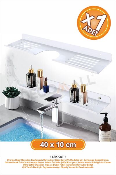 DECOMALL Delikli Banyo Raf Beyaz x1 Adet 40x10cm Banyo Düzenleyici Banyo Raf ...