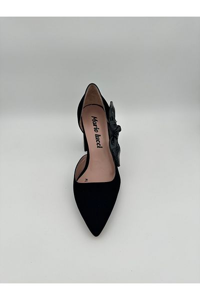 Mariolucci Black Suede Leather Women's Heeled Shoes