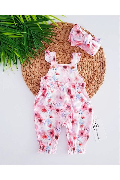 Jammybaby Fiore Floral Print Baby Girl Romper and Bandana Set - 100% Cotton, Sling Summer Camisole - Ecru
