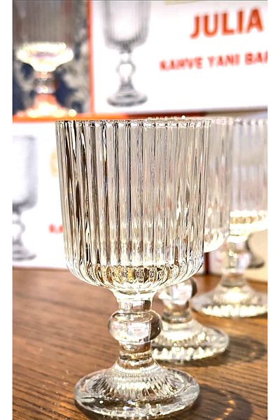PAKETLENDİ Set of 6 Striped Footed Crystal Glass Coffee Side Water Glass 95ml