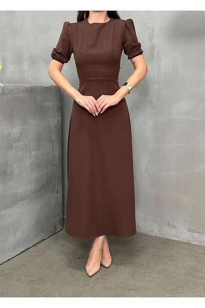 maf collection Γυναικείο Βραδινό Φόρεμα Μαξί Μήκος Κρεπ Ύφασμα Καρπούζι Καφέ