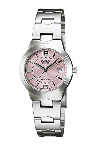 Casio Küçük Kasa Gümüş Pembe Renk Sade Takvimli Kadın Kol Saati