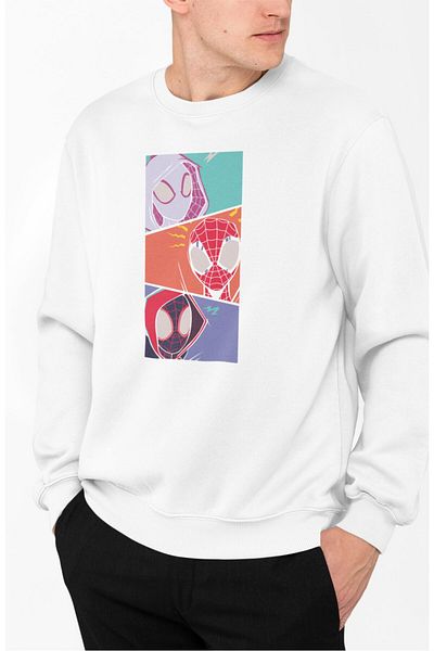 Fuddy Moda Unisex Oversize Spider Multiverse Hoodless Crew Neck Sweatshirt