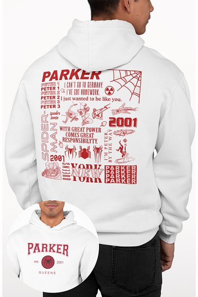 Fuddy Moda Φούτερ με κουκούλα με στάμπα Parker Est 2001, φούτερ με κουκούλα Unisex Spider Universe