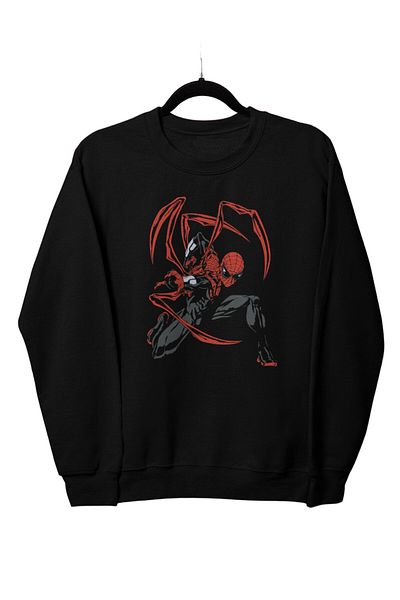Fuddy Moda Унисекс суитшърт с кръгло деколте и врати, голям размер Fighting Spider Man