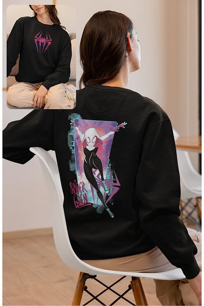 Fuddy Moda Унисекс суитшърт без качулка с голям размер Spider Gwen