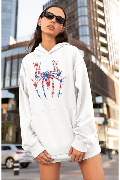 Fuddy Moda Hanorac cu glugă unisex cu imprimeu păianjen, hanorac supradimensionat cu tematică păianjen
