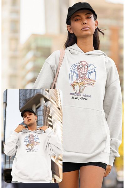 Fuddy Moda Unisex Oversize Spider Universe Sweatshirt Hooded Cross Belted Hoodie