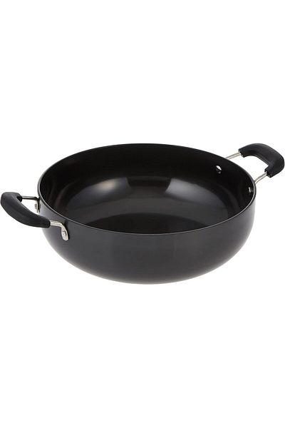 RAJ Black Anodized Nonstick Aluminum Deep Kadai, 26cm, Double Handle, BBAK14 | Cooking Pot
