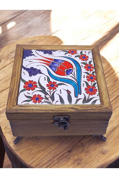 sharp&art Wooden Jewelry Box with Tile Decorations, with 2 Model Options...