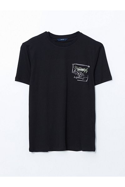 LC Waikiki Ανδρικό μπλουζάκι LCW Crew με κοντό μανίκι με εμπριμέ χτενισμένο βαμβάκι