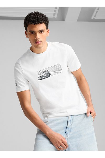 Puma Bmw Mms Graphic Tee - White, Round Neck, Regular Fit Men's T-Shirt