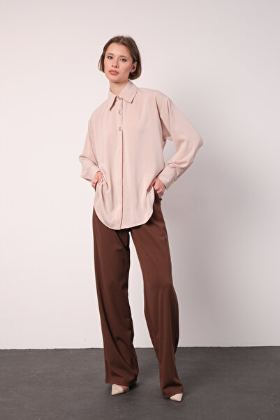 PERA MODA Κομψό γυναικείο πουκάμισο με χρυσό κουμπί