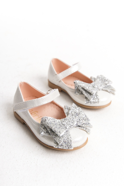 Pabrik Balerini pentru fete cu fundă în trei straturi argintii