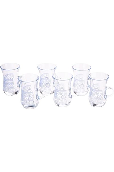 AKDC Glass Tea Mug 6Pcs Set L(6CM) XW(6CM) XH(9CM) Clear, blue