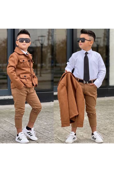 Ribbon kids Σετ 4 τεμαχίων για αγόρι με υφασμάτινο σακάκι σουέτ