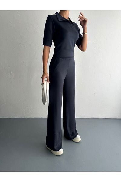 Louen lucie Short Sleeve Shoulder Padded Collar Pants Suit