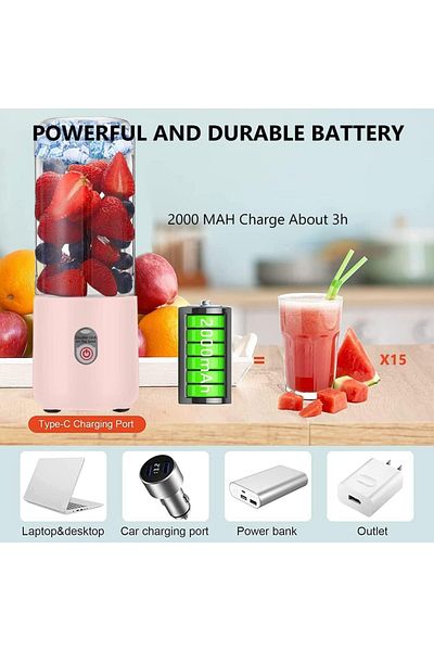 COOYA Mini Juicer Blender,Rechargeable Portable with 6 Replacement Heads,for Smoothie,Fruit,Milk,Pink