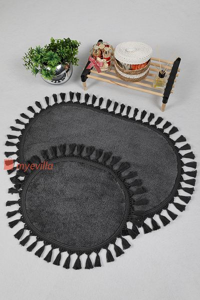 Myevilla My Evilla Modern Simirna Decorative Plush Oval 60x100-50x60 Pompom Fringed Toilet Seat Set