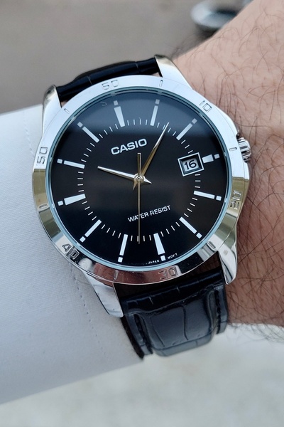 Casio Full Çelik Kasa Deri Kordon Siyah Renk Takvimli Lüx Kol Saati