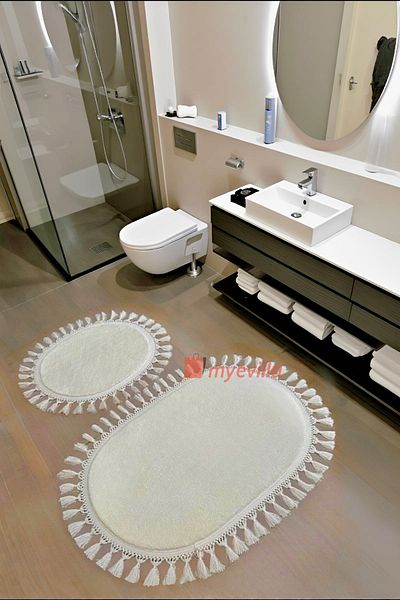 Myevilla My Evilla Modern Simirna Decorative Plush Oval 60x100-50x60 Pompom Fringed Toilet Seat Set