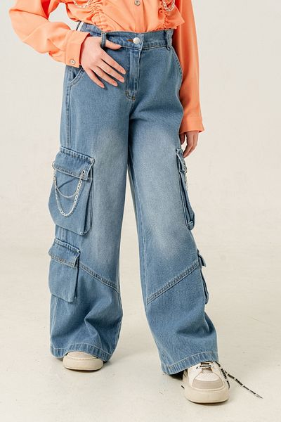 GİYİCEM TEKSTİL Girl's Chain Covered Spanish Jeans 2178