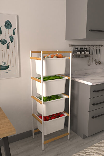 VİLİNZE Rafito 4 Sepetli Mutfak Rafı Çok Amaçlı Oyuncak Banyo Rafı