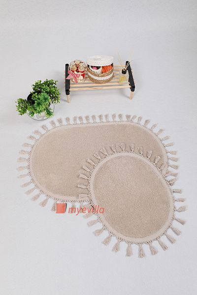 Myevilla My Evilla Modern Simirna Decorative Plush Oval 60x100-50x60 Pompom Fringed Toilet Seat Set